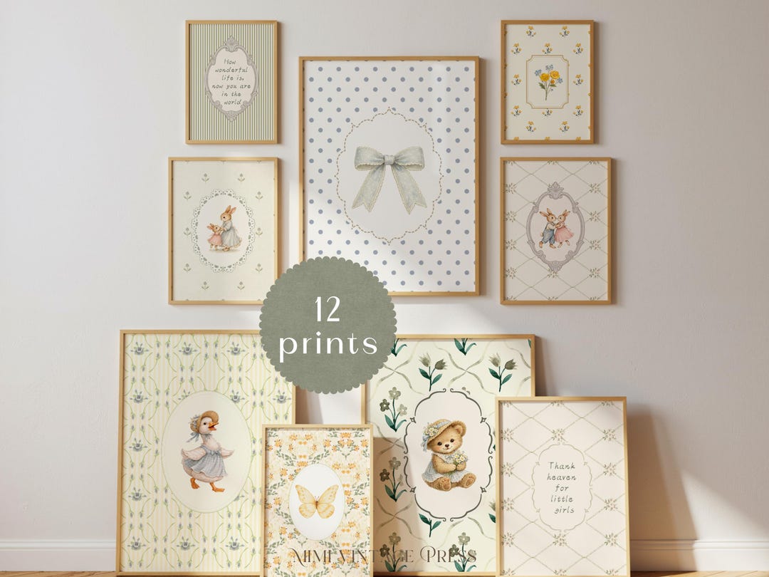Cottagecore Nursery Wall Art Set, Vintage Storybook Animal Prints, Baby ...