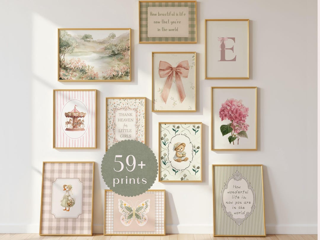 Cottagecore Nursery Wall Art Set, Pastel Baby Girl Decor, Vintage ...