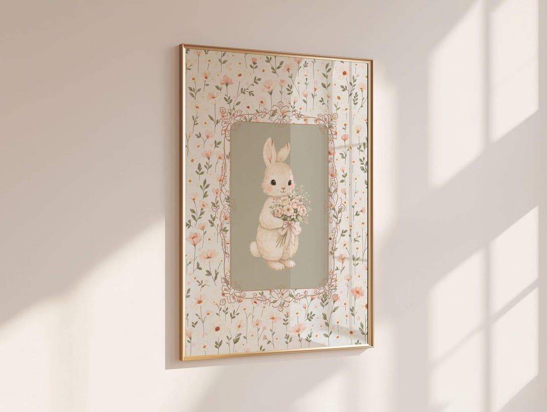 Floral Bunny Nursery Wall Art Print, Cottagecore Baby Room Decor ...