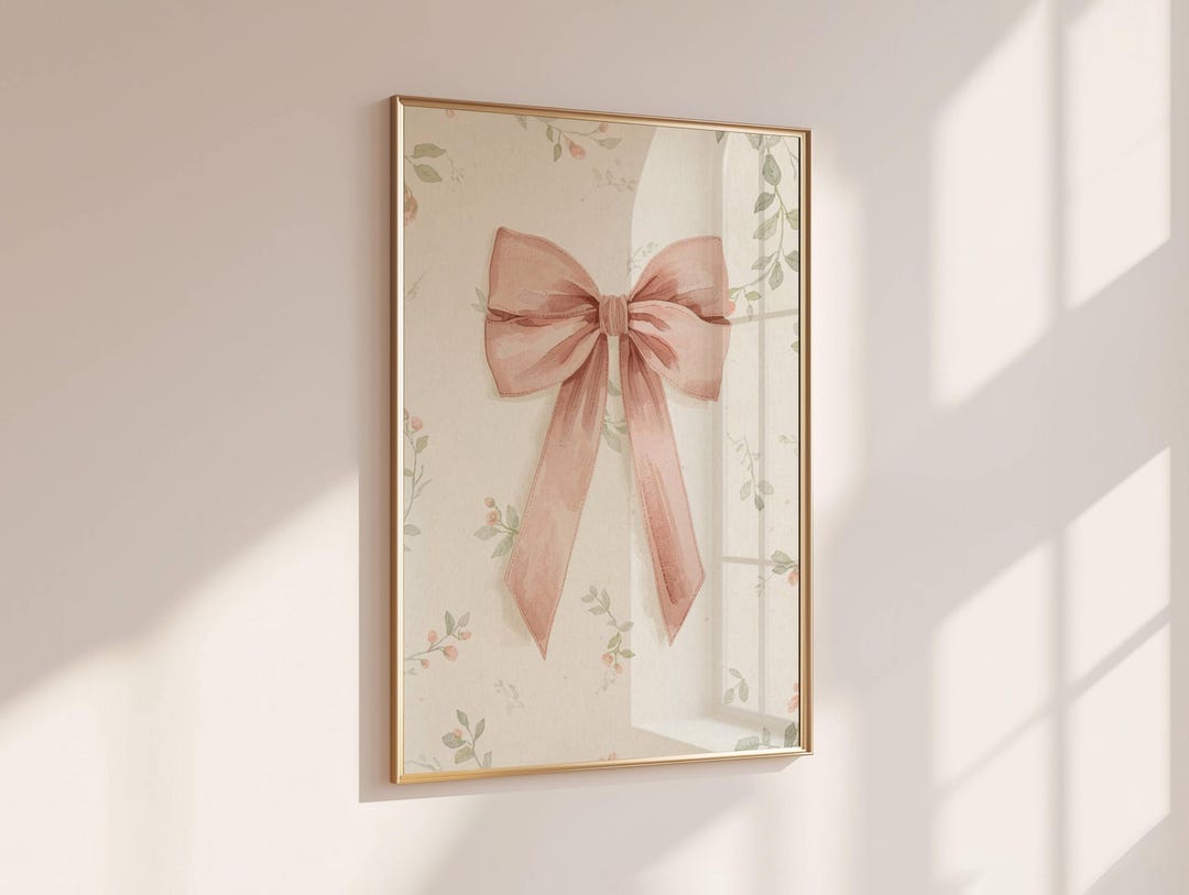 Soft Pink Bow Nursery Wall Art, Vintage Floral Girl Room Decor ...
