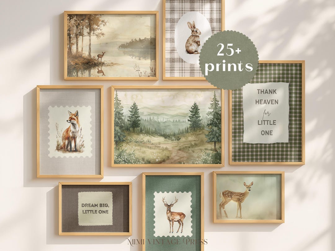Woodland Animal Nursery Prints Set, Vintage Woodland Nursery Wall Art ...