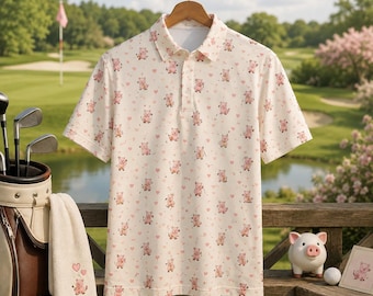 Polo de golf con estampado de cerdito divertido, camiseta deportiva con estampado de cerdito rosa, camiseta de golf original para hombre, polo con estampado animal, regalo divertido para él.