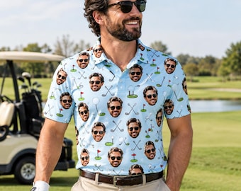 Custom Face Golf Polo Shirt Personalized Photo Short Sleeve Shirts Funny Picture Polo Gift for Dad Lightweight Mens Polo Custom Shirt