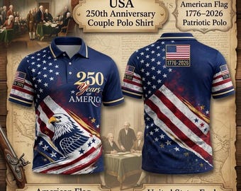 Polo patriótico del 250 aniversario de EE. UU., bandera estadounidense, águila, Día de la Independencia
