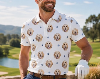 Personalized Pet Photo Polo Shirt, Custom Dog or Cat Face Golf Shirt, Unisex Collared Shirt, Unique Pet Lover Gift for Men Women