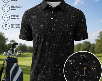 Camiseta polo de golf con divertido diseño de gato para hombre y mujer, regalo ideal para amantes de las mascotas.
