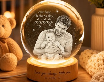 Lámpara de noche personalizada con forma de bola de cristal, regalo personalizado con foto para papá primerizo, recuerdo del bebé.
