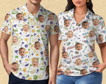 Polo de manga corta con estampado integral y diseño personalizado para golf, regalo ideal para marido.