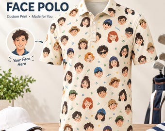 Personalized Polo Shirt, Custom Face Print Golf Top for Men, Funny Short Sleeve Shirt, Unique Birthday Gift for Boyfriend, Dad or Husband