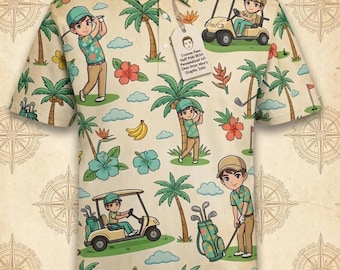 Polo de golf personalizado con estampado facial: Camisa gráfica para hombre con estampado integral personalizado.