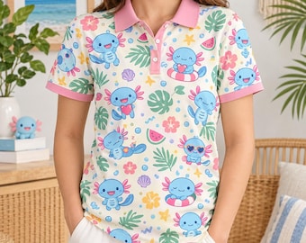 Cute Colorful Polo Shirt, Playful Animal Pattern Summer Top, Casual Unisex Breathable Shirt, Fun Gift for Trendy Everyday Style Lovers