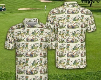 Polo estampado integral, camisa de golf con estampado de cocodrilo, regalo personalizado para papá golfista.