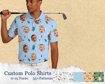 Polo de golf personalizado con foto, polo con estampado divertido, regalo para papá, hombre, estampado integral, manga corta, camisa deportiva con cuello.