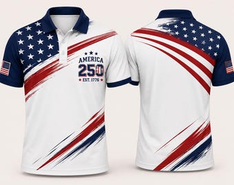 Polo 250e anniversaire des États-Unis, chemise de golf patriotique 1776-2026, polo du jour de l'indépendance du drapeau américain, cadeau du 4 juillet
