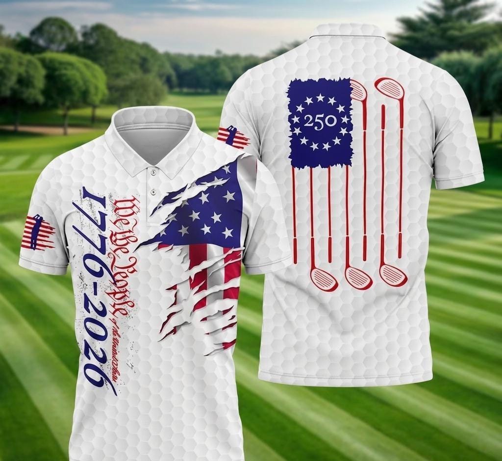 Discover Patriotic Golf Polo Shirt: USA Flag, 250th Anniversary, Performance Top