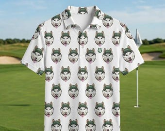 Personalisiertes Haustier Gesicht Golf Poloshirt, Benutzerdefinierte Hund Katze Fotodruck, Unisex Activewear