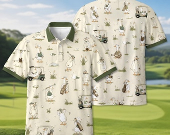 Polo de golf con estampado de ganso para hombre y mujer, polo con divertido estampado de pájaros, camisa informal de manga corta con botones, regalo original para amantes del golf.