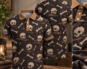 Ground Type Bone Monster Polo Shirt Lonely Skull Creature Zip Polo Video Game Costume Gift Retro Gaming Collar Top All Over Print Men Women