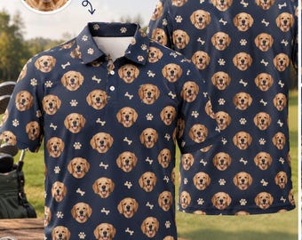 Custom Face Dog Polo Shirt Personalized Pet Picture Golf Shirt Funny Photo Dog Lover Hawaiian Shirt Custom Pet Portrait Collar Top Men Women