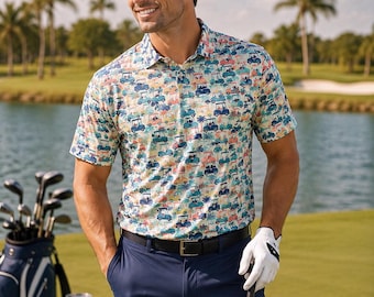 Polo de golf para hombre con estampado divertido, manga corta, cuello alto, transpirable, ideal para deportistas.