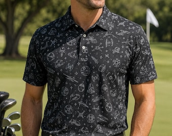 Polo de golf de ciencia ficción galáctica, polo con estampado retro de películas espaciales, regalo divertido para el Día del Padre, polo informal para hombre y mujer.