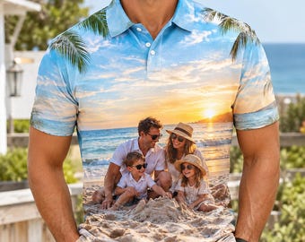 Custom Photo Polo Shirt Personalized Face All Over Print Polo Custom Design Collared Golf Shirt Unique Gift for Men Birthday Dad