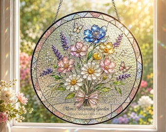 Personalized Birth Flower Suncatcher, Custom Family Bouquet Stained Glass Window Hanging