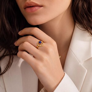 調節可能なラピスラズリリング、18Kゴールドメッキ、キュービックジルコニア装飾、彼女へのギフト