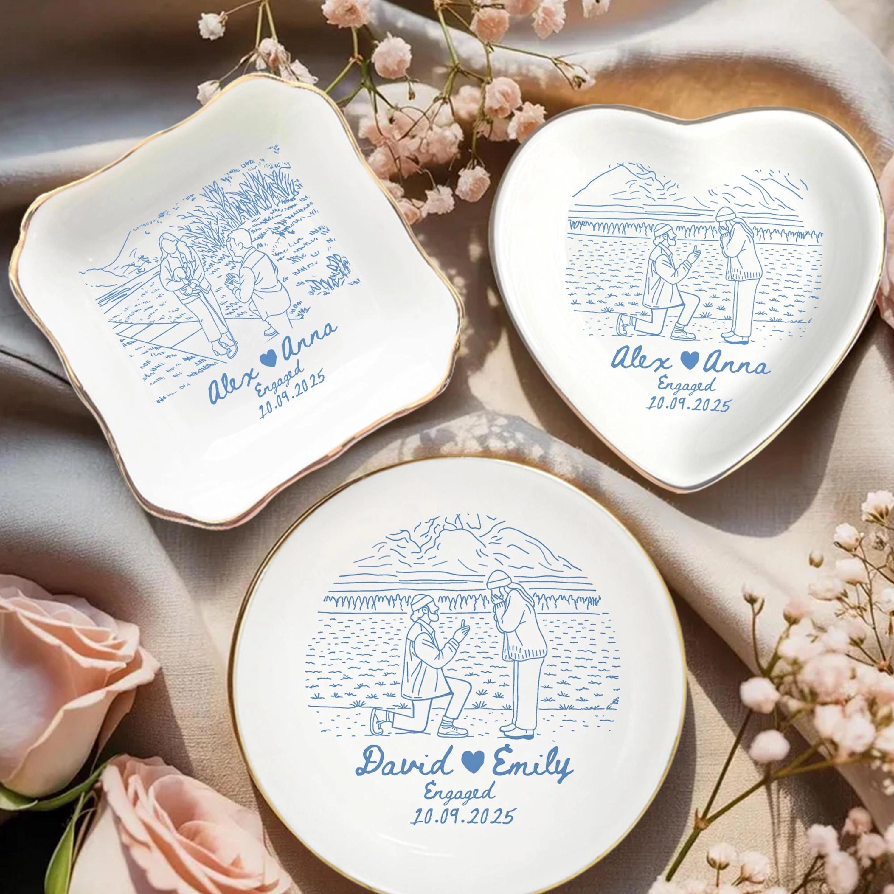 Personalized Couple Portrait Ceramic Ring Dish, Engagement Gift
