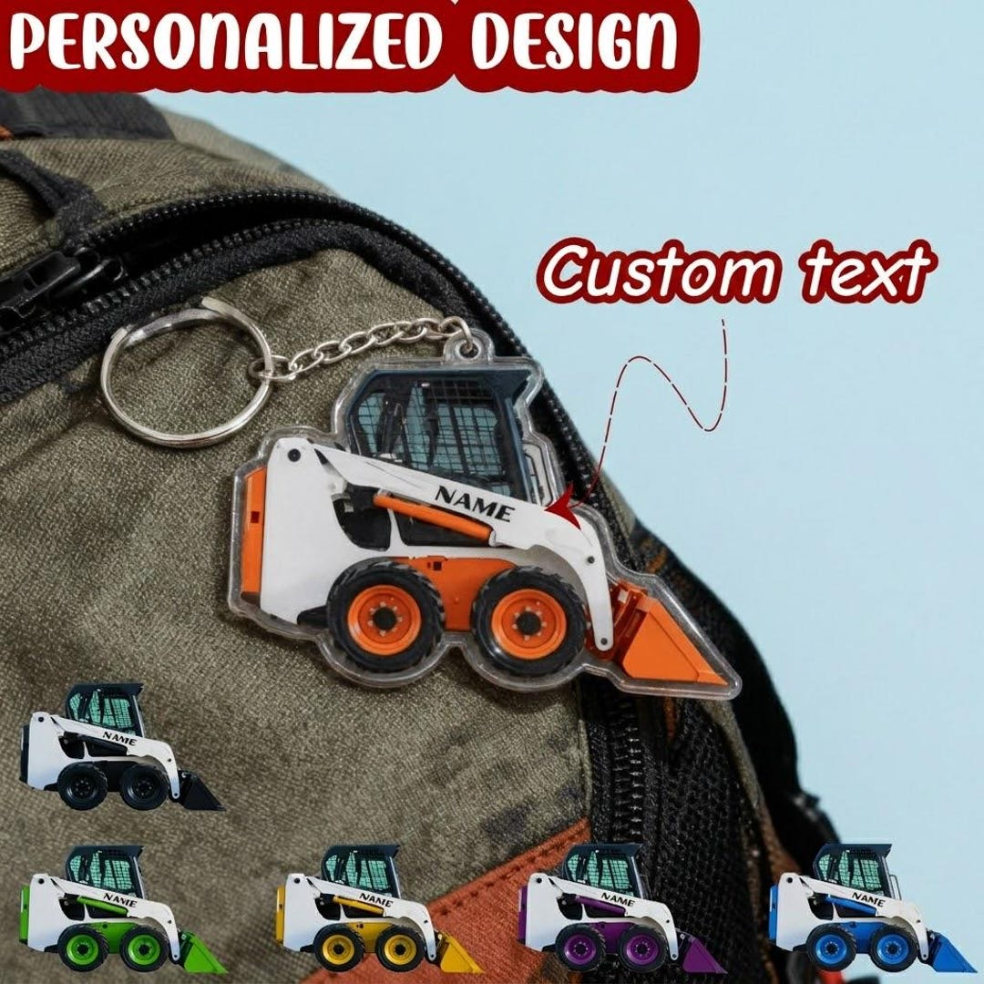 Engineer Key Ring Personalized Acrylic Bulldozer Keychain, Multi-color Custom Text ...
