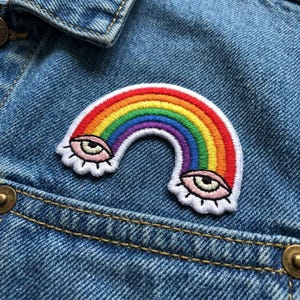 Psychedelic Rainbow Eye Patch |  Embroidered Iron On Applique | Weirdcore Aesthetic Jacket Patch | Quirky Backpack Decor