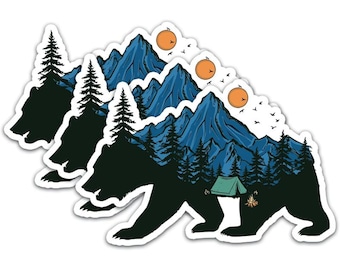 Bear Mountain Camping Sticker, Outdoor Adventure Decal, Nature Lover Gift