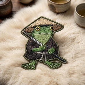 Samurai Frog Embroidered Patch, Cute Frog Iron On Patch, Cool Animal Patch for Jackets, Backpacks