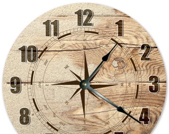 10.5" WINDROSE COMPASS BROWN Clock - Large 10.5" Wall Clock - Mariner's Compass - Navigation Wall Clock - Sailor's Gift - 3161