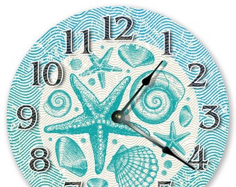 10.5" SEA PATTERN Clock - Large 10.5" Wall Clock - Beach Clock - Round Wall Clock - Beach Decor - Nautical Clock - Home Decor - 3029