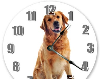 10.5" GOLDEN RETRIEVER DOG Clock - Large 10.5" Wall Clock - Animal Clock - Round Wall Clock - Kids Clock - Birthday Gift - 3046