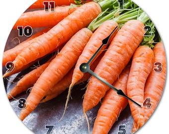 CARROTS CLOCK Large 10.5 inch Round Wall VEGGIES VEGETABLE CLOCK 2174