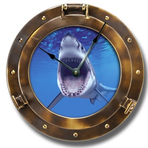 10.5&quot; Wall Clock - PORTHOLE pattern wall CLOCK - copper color - many other underwater or outer space designs LOOK
