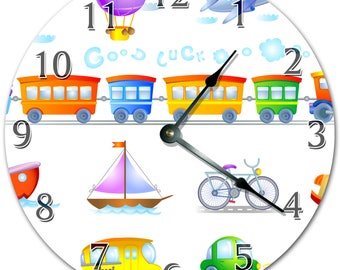 10.5 "TRANSPORTATION Cartoon Clock - Orologio per bambini - Orologio da soggiorno - Grande orologio da parete da 10,5" - Orologio per la casa - 4509