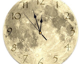 12" 15" Bright Harvest Full Moon Wood Clock With Second Hand Silent Custom Non-ticking Wooden Wall Clock  7132-12-15-su