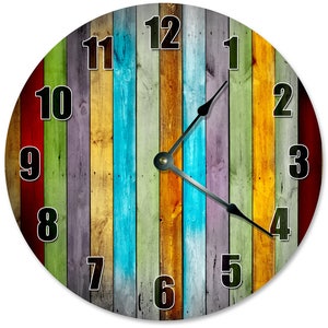 10.5" COLORED WOOD BOARDS Clock - Living Room Clock - Large 10.5" Wall Clock - Home Décor Clock - 2272