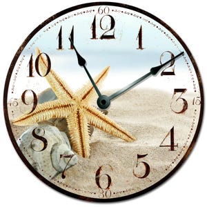 Rustic Starfish Wall Clock - Large 15.5" Quiet Beach Decor