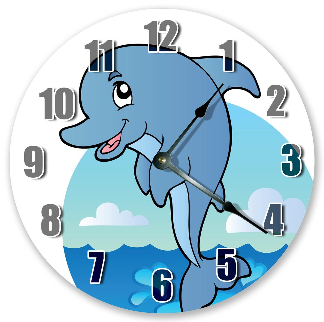 Dolphin Cartoon Wall Clock: 10.5