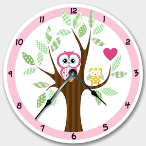 10.5" Wall Clock - Wall Decoration - Wall clock MOD OWL Nursery art, Baby, Toddler, Girl, custom room decor, Kids Room Clocks, Gift For Kids