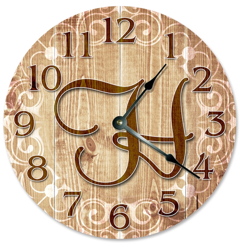 Home D\u00e9cor Clock Large 10.5 Wall Clock Living Room Clock 2208 10.5 Letter H Monogram Clock
