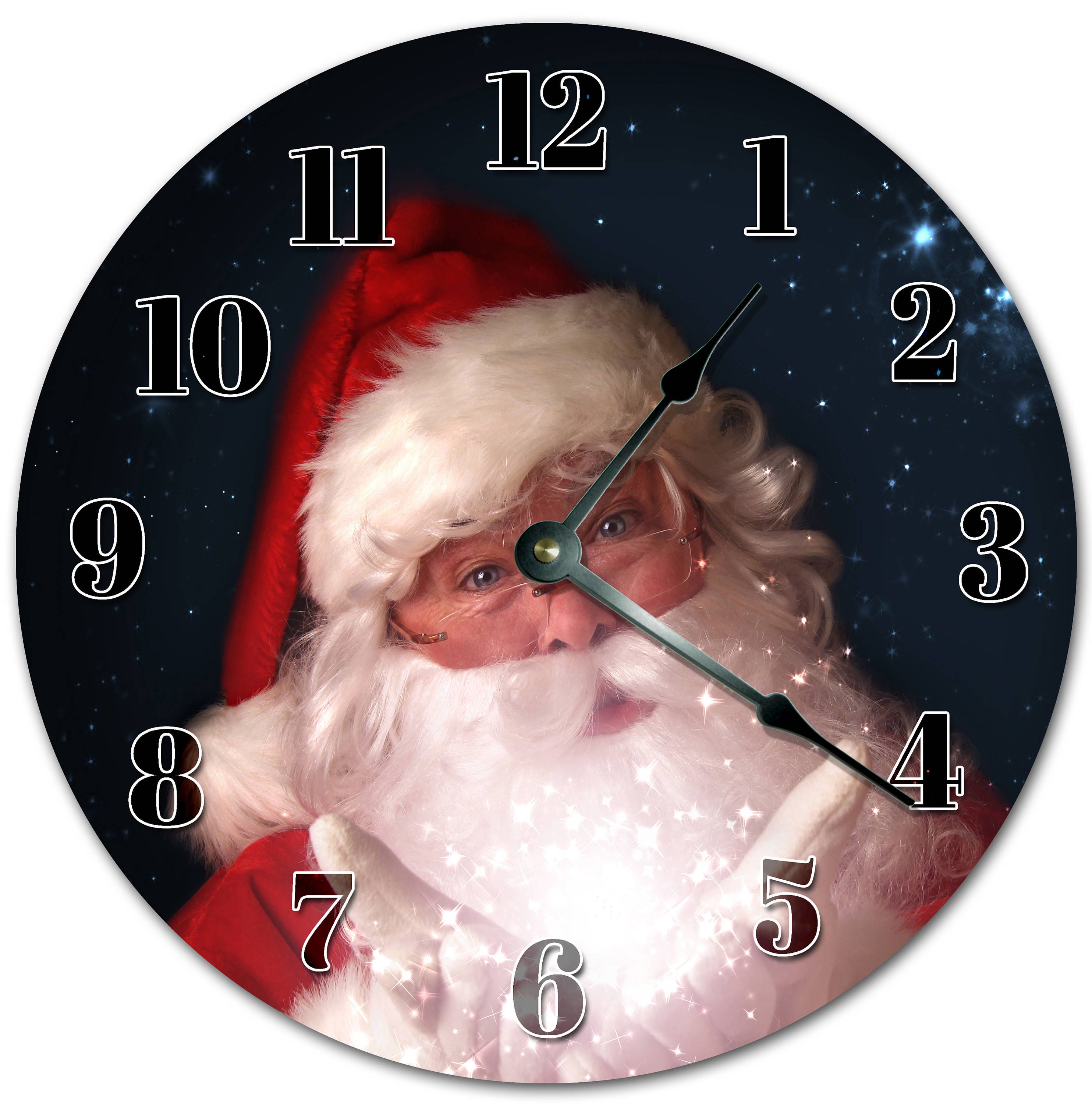 Vinisong Christmas Ho Ho Ho Santa Claus PVC Clock for Wall Black and White  Stripes Santa Decorative Wall Clock Battery Operated Silent Square Wall