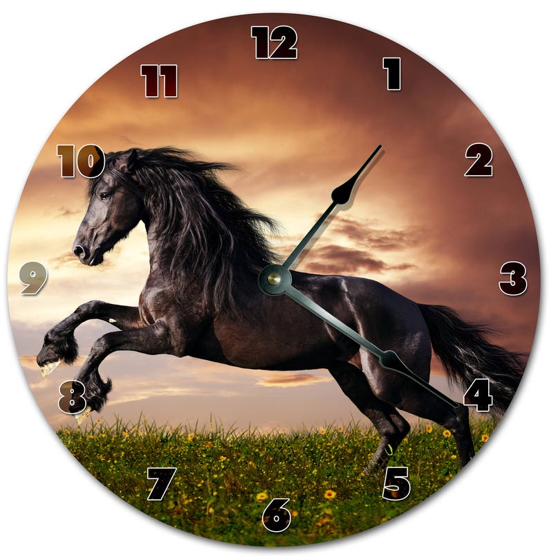 10.5 BLACK HORSE GALLOPING Clock Living Room Clock Etsy