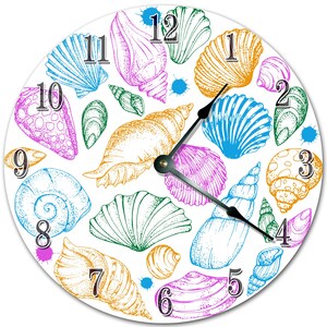 Sea Shells Clock: Colorful Coastal Wall Decor (10.5")