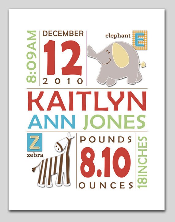 Birth Announcement Print Alphabet Soup Baby Includes Your Etsy