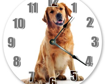 10.5" GOLDEN RETRIEVER DOG Clock - Large 10.5" Wall Clock - Animal Clock - Round Wall Clock - Kids Clock - Birthday Gift - 3046